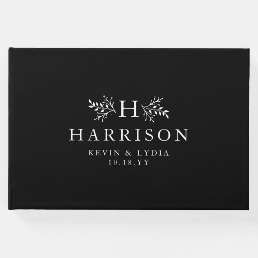 Rustikale monogramm Schwarz-Weiß klassische Hochze Gästebuch (Vorderseite)