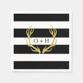 Rustikale Monogramm | Schwarz-weißes Hochzeitspapi Serviette (Vorderseite)