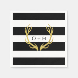 Rustikale Monogramm | Schwarz-weißes Hochzeitspapi Serviette