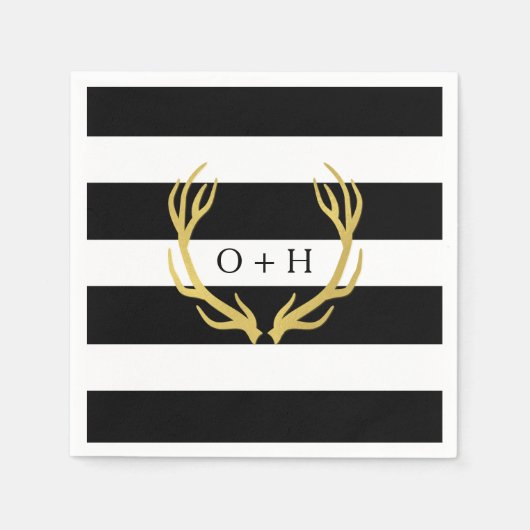 Rustikale Monogramm | Schwarz-weißes Hochzeitspapi Serviette (Vorderseite)