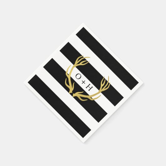 Rustikale Monogramm | Schwarz-weißes Hochzeitspapi Serviette (Ecke)