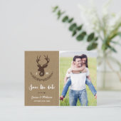 Rustikale Monogramm | Stag Foto Save the Date Ankündigungspostkarte (Stehend Vorderseite)