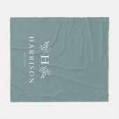 Rustikale Monogramm-Teal-Hochzeitsdecke Fleecedecke (Vorderseite (Horizontal))
