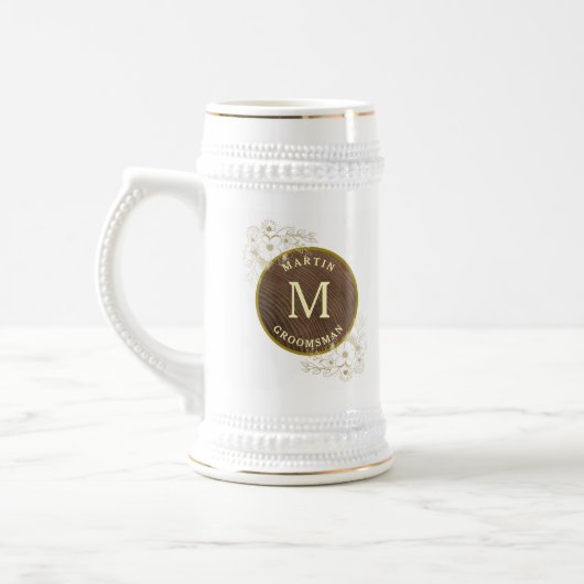 Rustikale Monogramm Trauzeuge Beer Stein Bierglas (Links)
