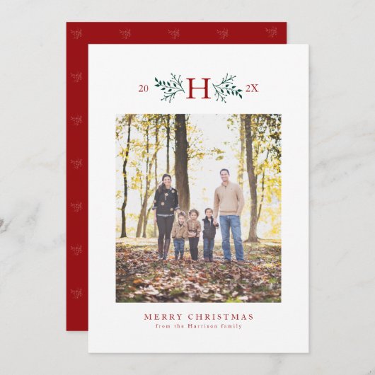 Rustikale monogramm Urlaubskarte Feiertagskarte (Vorne/Hinten)