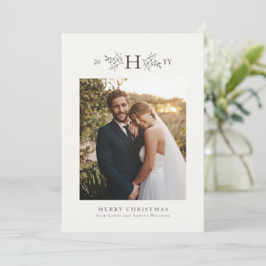 Rustikale monogramm Urlaubskarte Feiertagskarte (Stehend Vorderseite)