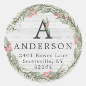 Rustikale Monogramm | Weihnachts-Rücksendeadresse Runder Aufkleber (Vorderseite)