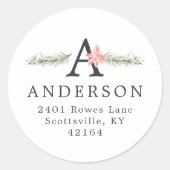 Rustikale Monogramm | Weihnachts-Rücksendeadresse Runder Aufkleber (Vorderseite)