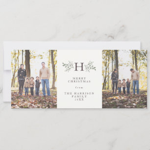 Rustikale Monogramm-Weihnachtskarte mit zwei Fotos Feiertagskarte