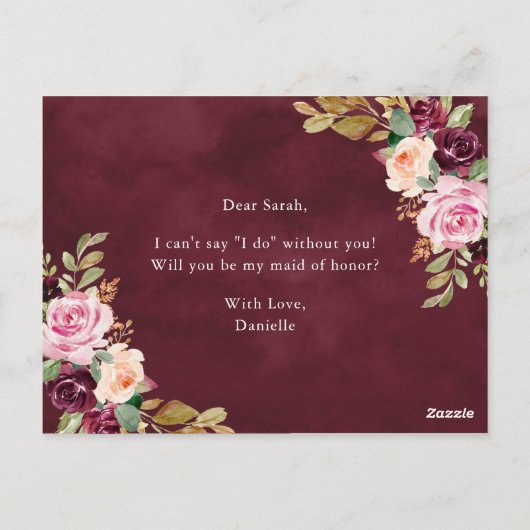 Rustikale Moody Floral werden Sie meine Trauzeugin Postkarte (Rückseite)
