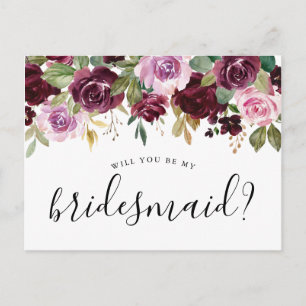Rustikale Moody Floral Wirst du meine Brautjungfer Postkarte