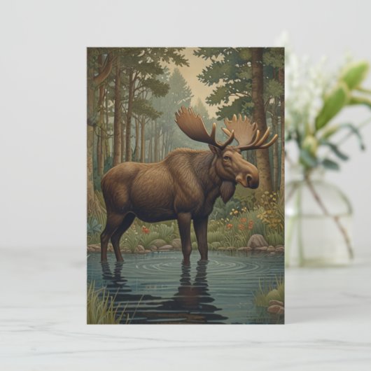 Rustikale Moose Boho Wald Grüne Kunst Einladung (Stehend Vorderseite)