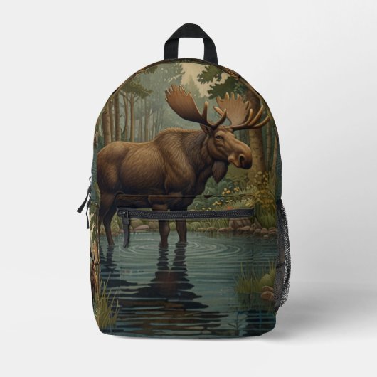 Rustikale Moose boho waldland wald see design Bedruckter Rucksack (Vorderseite)