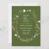 Rustikale Moss Green Boho Wildblume Save the Date Einladung (Vorderseite)