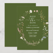 Rustikale Moss Green Boho Wildblume Save the Date Einladung (Vorne/Hinten)