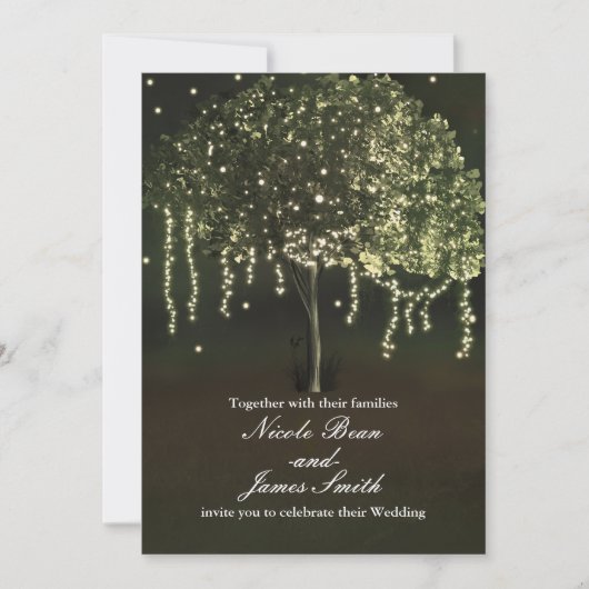 Rustikale Mossy Lighted Tree Wedding Einladungen (Vorderseite)