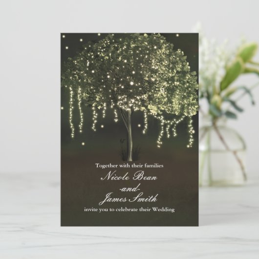 Rustikale Mossy Lighted Tree Wedding Einladungen (Stehend Vorderseite)