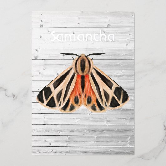 Rustikale Mottenfolie Folieneinladung (Vorderseite)