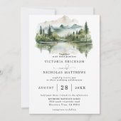 Rustikale Mountain Forest Lake Budget QR-Code-Hoch Einladung (Vorderseite)