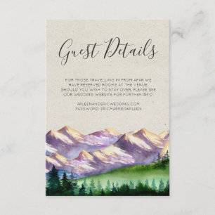 Rustikale Moutain Wedding Guest Details Card Begleitkarte