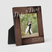 Rustikale Mr. & Mrs. Hochzeit Elegante Schrift Fot Fotoplatte (Vorderseite)