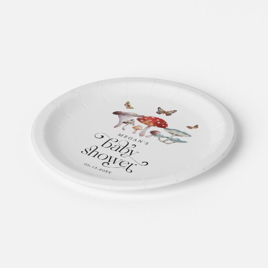 Rustikale Mushroom-Babydusche Pappteller (Schrägansicht)