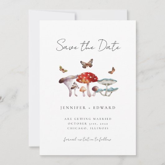 Rustikale Mushroom Moth Wedding rettet das Datum Save The Date (Vorderseite)