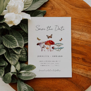 Rustikale Mushroom Moth Wedding rettet das Datum Save The Date