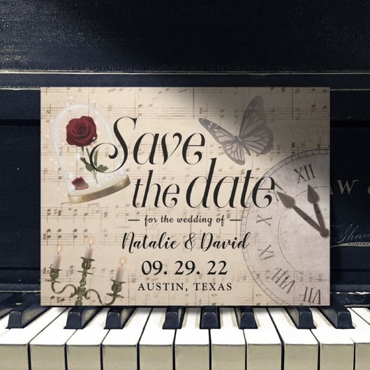 Rustikale Musiknoten für Hochzeiten Save the Date Ankündigungspostkarte