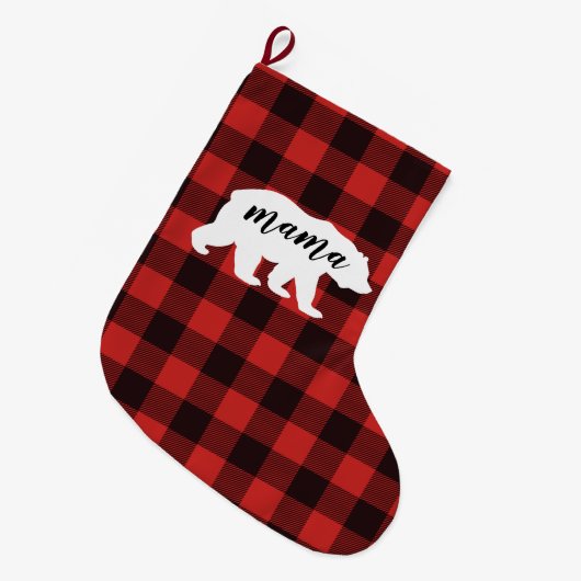 Rustikale Mutter Bear Red u. schwarzer Büffel Großer Weihnachtsstrumpf (Vorderansicht (hängend))
