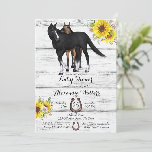 Rustikale Mutterpferd Babydusche Einladung (Stehend Vorderseite)
