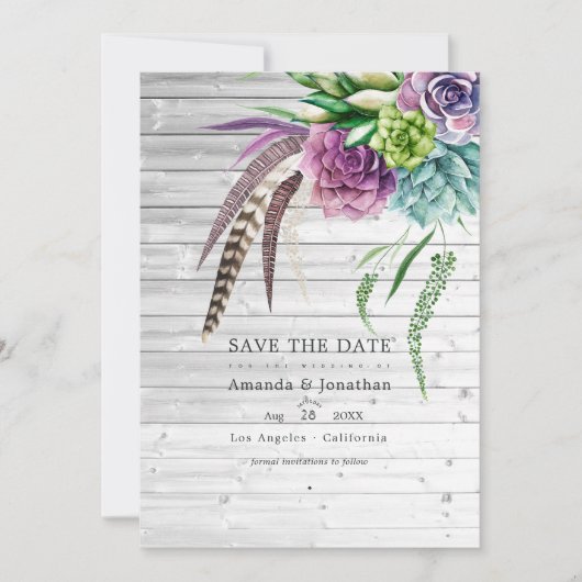 Rustikale mystische Boho Sukkulente Pflanze Hochze Save The Date (Vorderseite)