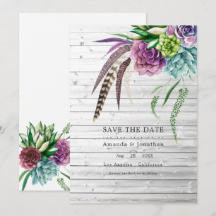 Rustikale mystische Boho-Sukkulenten-Pflanzen-Hoch Save The Date