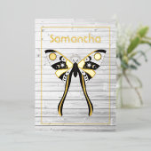 Rustikale mystische Himmelsgolden und Silbermond Folieneinladung (Stehend vorne)