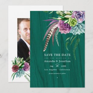 Rustikale mystische Sukkulenten Boho-Hochzeit Save The Date