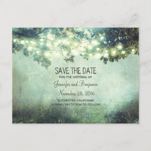 Rustikale Nacht beleuchtet Niederlassungen Save Ankündigungspostkarte