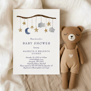 Rustikale Nacht Himmel Mond und Sterne Mobile Baby Einladung