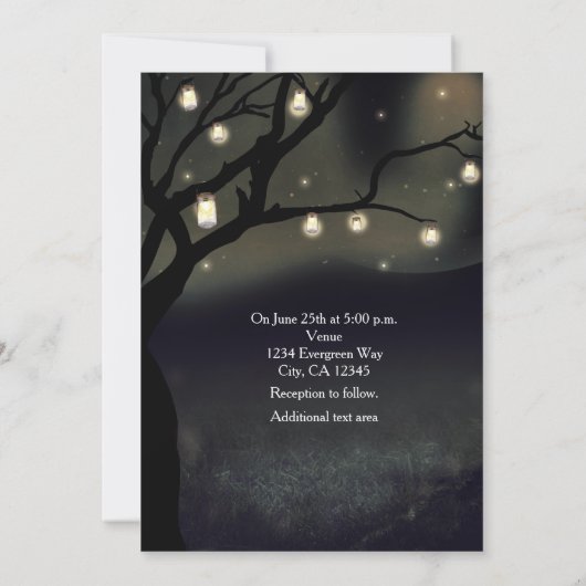 Rustikale Nachtbaum & Mason Jar Lights Hochzeit Einladung (Rückseite)