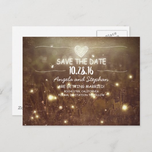 rustikale Nachtleuchten Save the Date Postkarten (Vorne/Hinten)