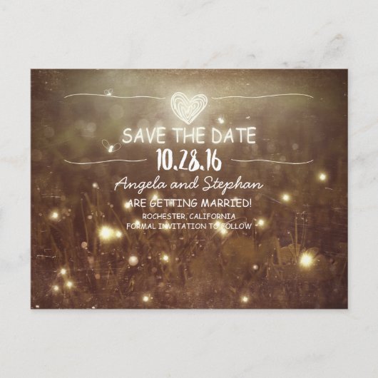 rustikale Nachtleuchten Save the Date Postkarten (Vorderseite)
