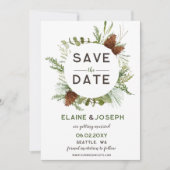 Rustikale Nadelkiefer-Hochzeit Sichern Sie das Dat Ankündigung (Vorderseite)