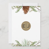 Rustikale Nadelkiefer-Hochzeit Sichern Sie das Dat Ankündigung (Rückseite)