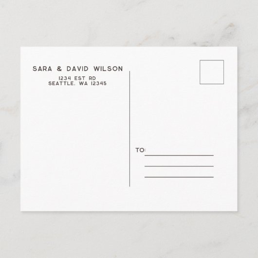 Rustikale Nadelkiefer-Hochzeit Sichern Sie das Dat Ankündigungspostkarte (Rückseite)