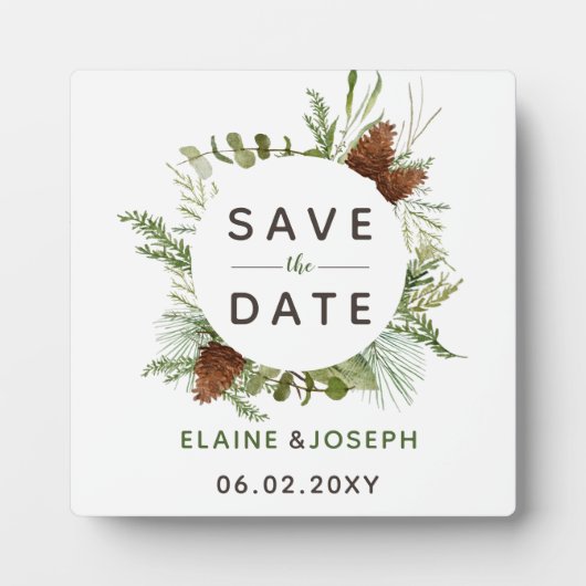 Rustikale Nadelkiefer-Hochzeit Sichern Sie das Dat Fotoplatte (Vorderseite)