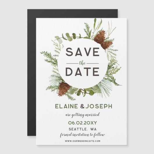 Rustikale Nadelkiefer-Hochzeit Sichern Sie das Dat Magnetkarte (Vorne/Hinten)