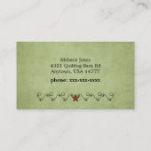 Rustikale Nähkunst auf Grün Visitenkarte (Rückseite)