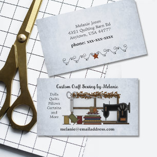 Rustikale Nähkunst auf hellblau Visitenkarte