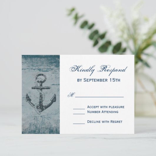 Rustikale Nautic Anchor Wedding RSVP Cards (Stehend Vorderseite)