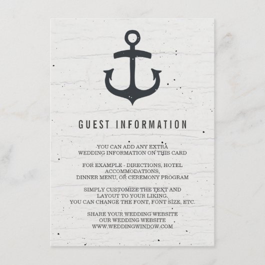 Rustikale Nautic Wedding Card Begleitkarte (Vorderseite)
