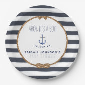 Rustikale Nautical Ahoy Es ist ein Baby Shower Nav Pappteller (Vorderseite)